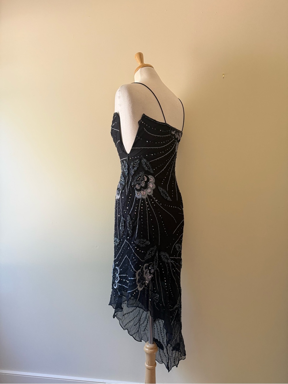 Made in India 100% Silk Hand Beaded Black Asymmetrical Cocktail Dress | NWOT - Picture 5 of 8